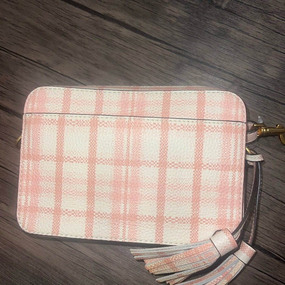 TORY BURCH MCGRAW PLAID LEATHER CAMERA BAG - PINK IN PINK CHECK IN PLAID - Picture 2 of 6